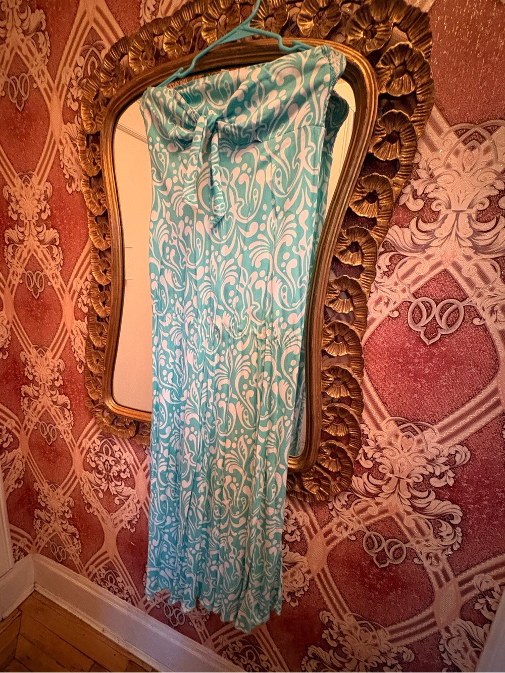 Escapa turquoise and white strapless dress size s
